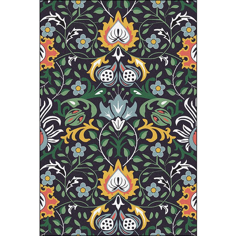 Avtoit | Vintage Floral Pattern rug with leaf black and green polyester rug machine washable non-slip rug for the bedroom