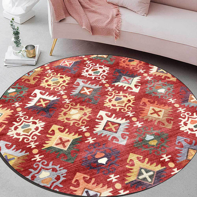Avtoit | Traditional Southwest Pattern Rug Red Tribal Rug Polyester Washable Non-Slip Backing Rug for Living Room