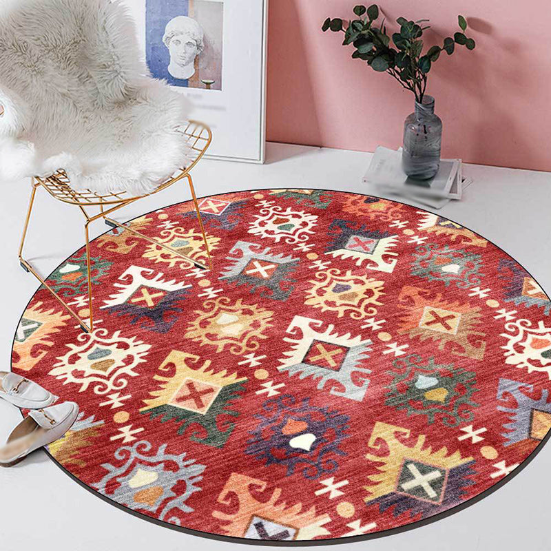 Avtoit | Traditional Southwest Pattern Rug Red Tribal Rug Polyester Washable Non-Slip Backing Rug for Living Room