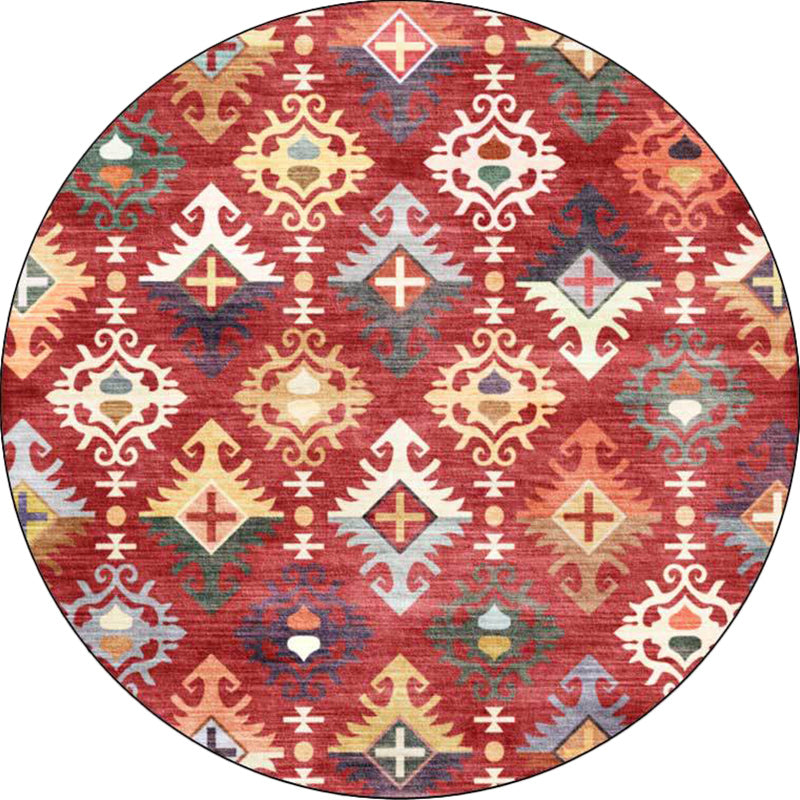 Avtoit | Traditional Southwest Pattern Rug Red Tribal Rug Polyester Washable Non-Slip Backing Rug for Living Room