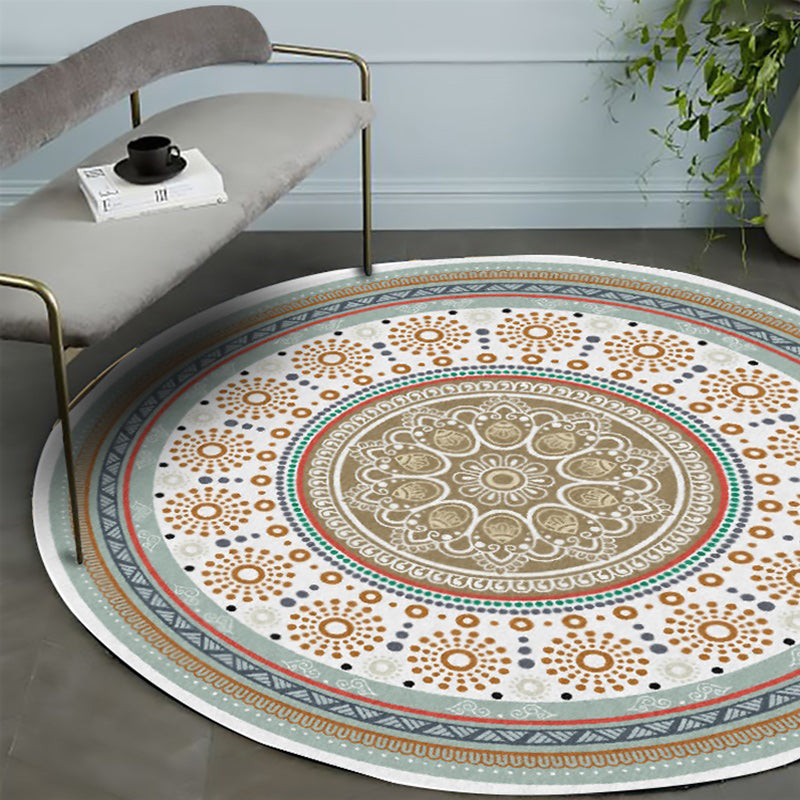 Avtoit | American concentric circles pattern carpet with floral yellow polyester carpet machine washable non-slip rug for bedroom