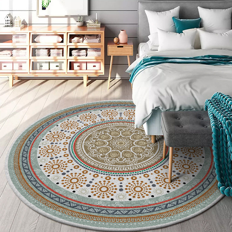 Avtoit | American concentric circles pattern carpet with floral yellow polyester carpet machine washable non-slip rug for bedroom