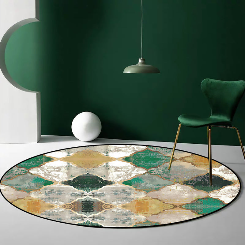 Avtoit | Green and Yellow Moroccan Carpet Polyester Azulejo Print Carpet Washable non-slip back Carpet for Living Room