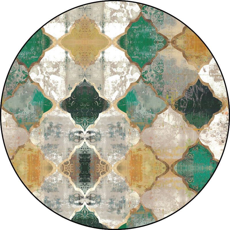 Avtoit | Green and Yellow Moroccan Carpet Polyester Azulejo Print Carpet Washable non-slip back Carpet for Living Room
