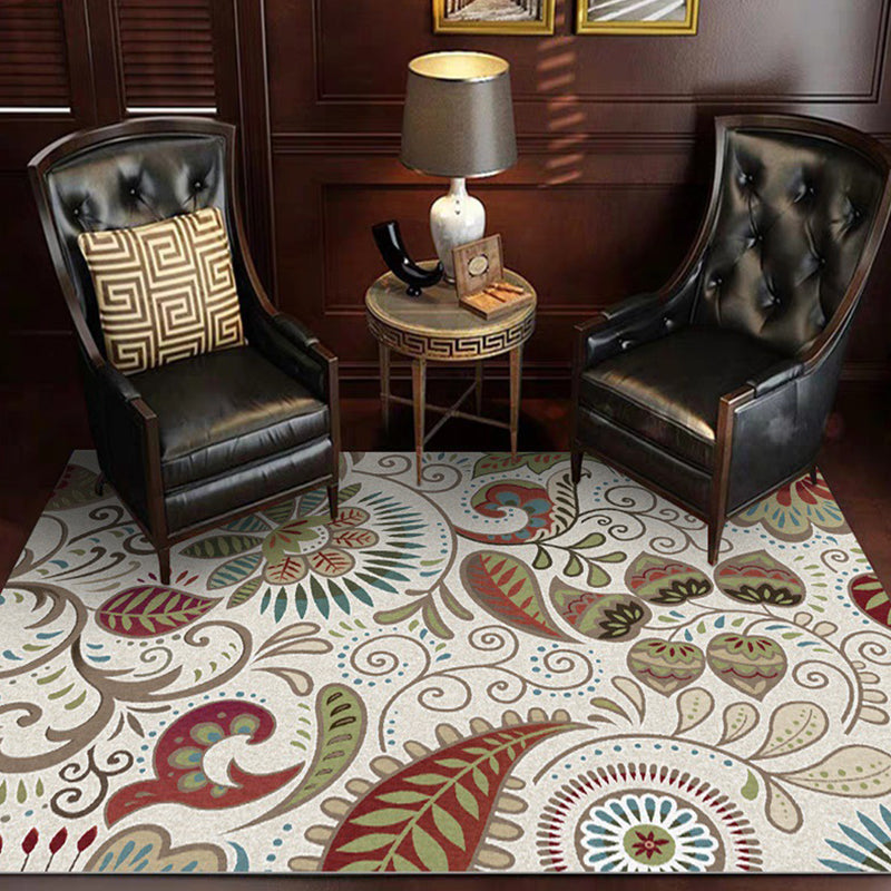 Avtoit | White Vintage Carpet Polyester Paisley Pattern Carpet Washable Non-Slip Back Carpet for Living Room