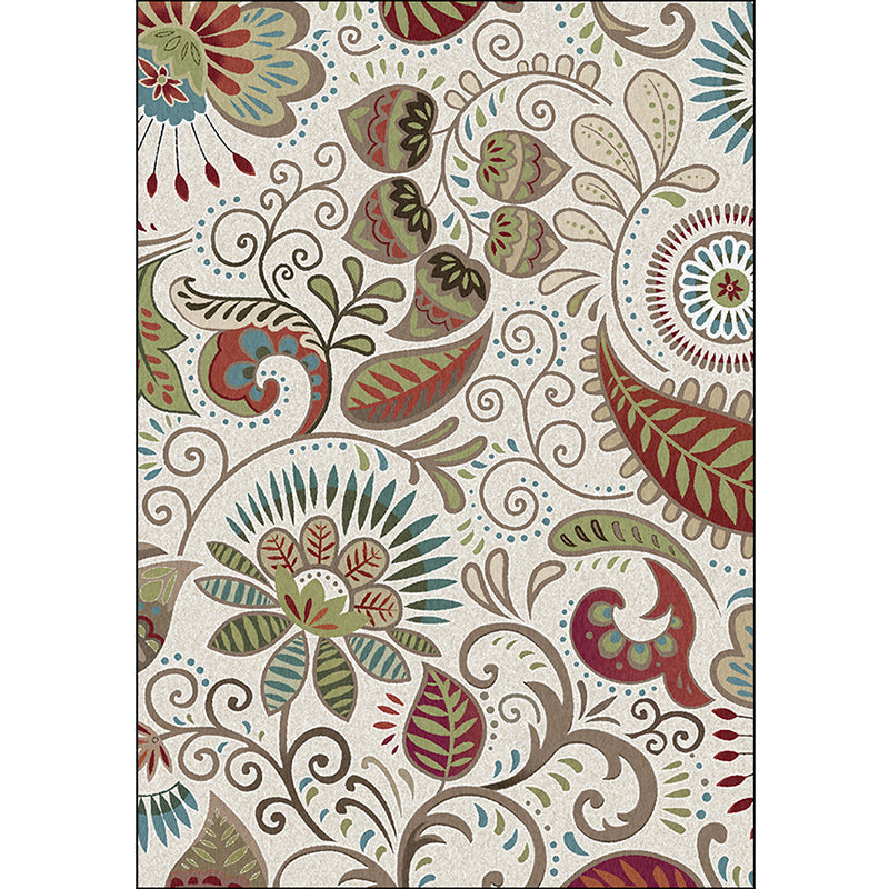Avtoit | White Vintage Carpet Polyester Paisley Pattern Carpet Washable Non-Slip Back Carpet for Living Room