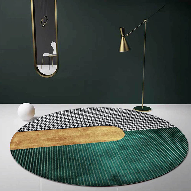Avtoit | Contemporary Houndstooth pattern rug green and gold polyester rug machine washable non-slip rug for the bedroom