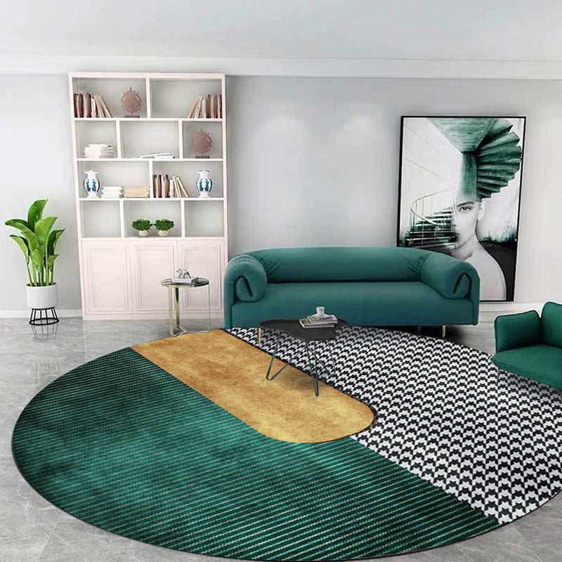 Avtoit | Contemporary Houndstooth pattern rug green and gold polyester rug machine washable non-slip rug for the bedroom