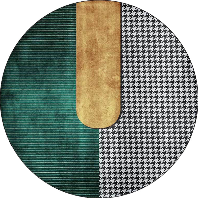 Avtoit | Contemporary Houndstooth pattern rug green and gold polyester rug machine washable non-slip rug for the bedroom