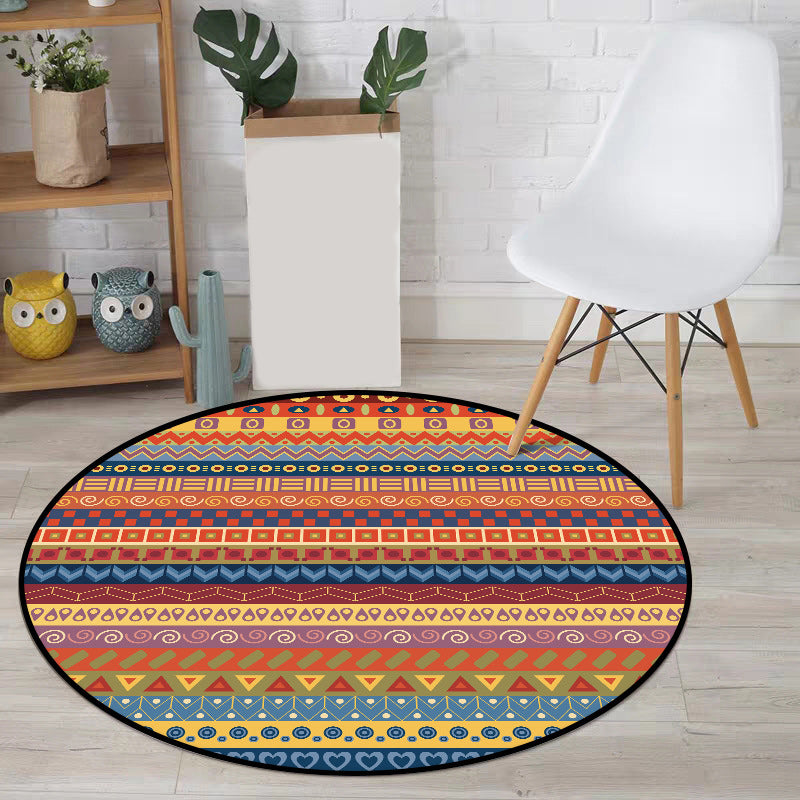 Avtoit | Classic Striped Pattern Rug Orange Tribal Rug Polyester Washable Non-Slip Backing Rug for Living Room