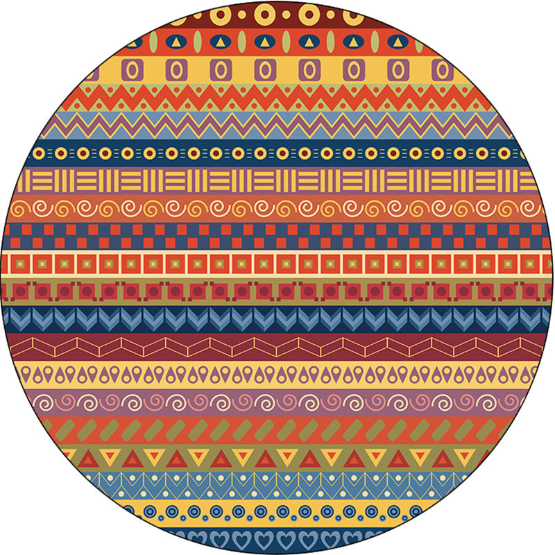 Avtoit | Classic Striped Pattern Rug Orange Tribal Rug Polyester Washable Non-Slip Backing Rug for Living Room