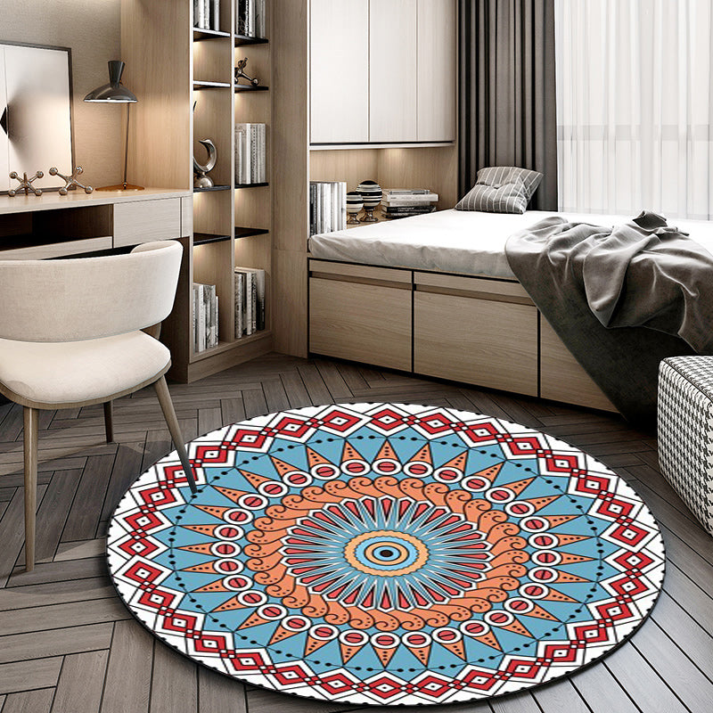 Avtoit | Red and blue southwestern rug polyester tribal pattern rug washable non-slip rug for living room