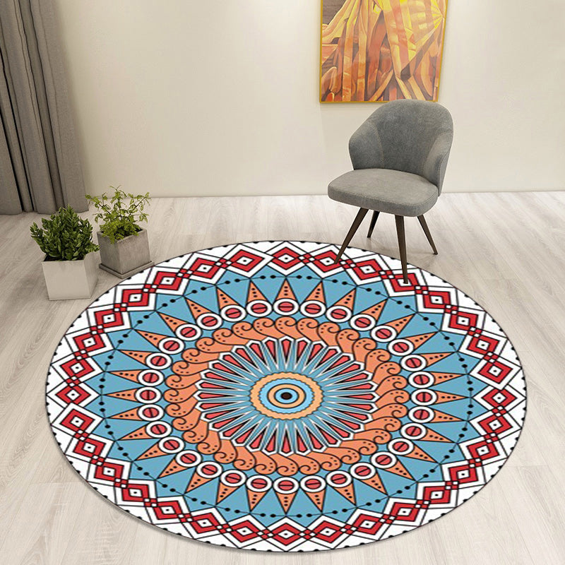 Avtoit | Red and blue southwestern rug polyester tribal pattern rug washable non-slip rug for living room