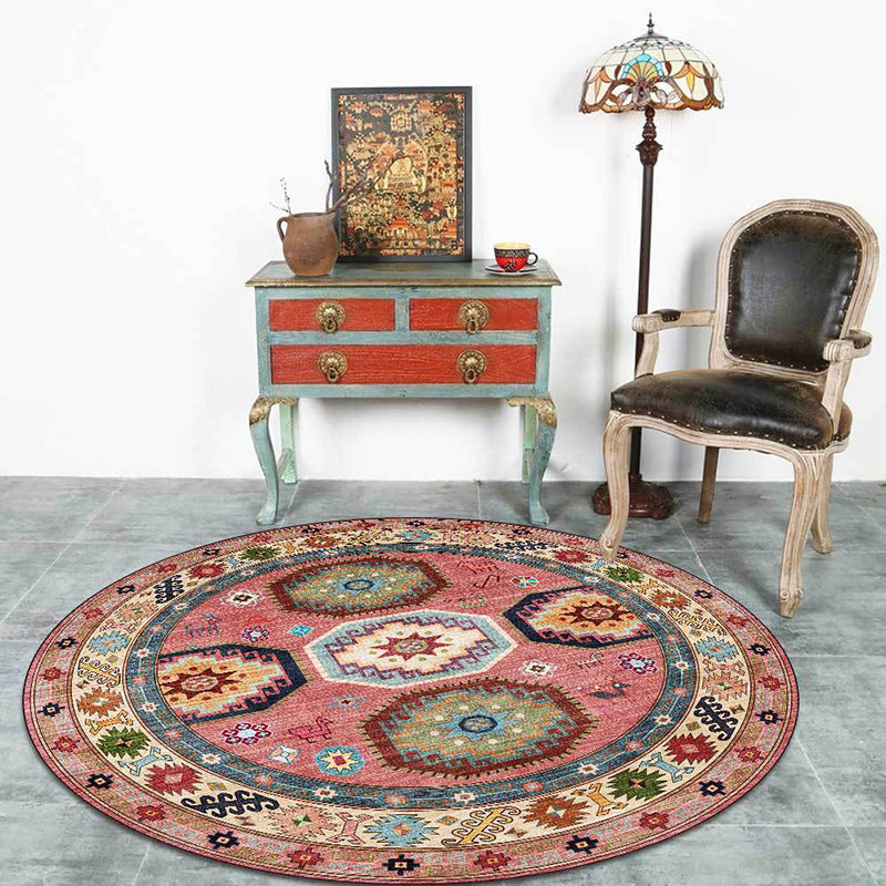 Avtoit | Americana Tribal Pattern Carpet Red Polyester Carpet Machine Washable Non-Slip Area Rug for Bedroom