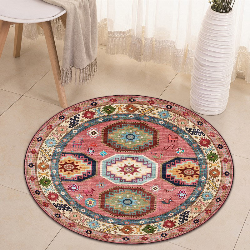 Avtoit | Americana Tribal Pattern Carpet Red Polyester Carpet Machine Washable Non-Slip Area Rug for Bedroom