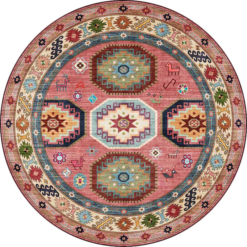 Avtoit | Americana Tribal Pattern Carpet Red Polyester Carpet Machine Washable Non-Slip Area Rug for Bedroom