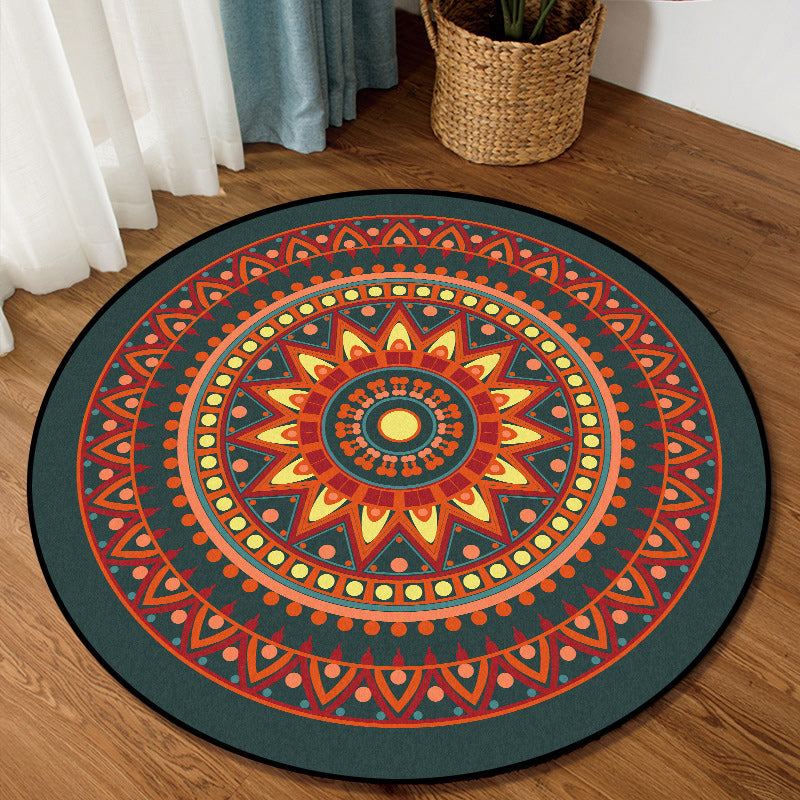 Avtoit | Vintage concentric circles pattern rug with flowers orange tribal rug polyester washable non-slip back rug for living room