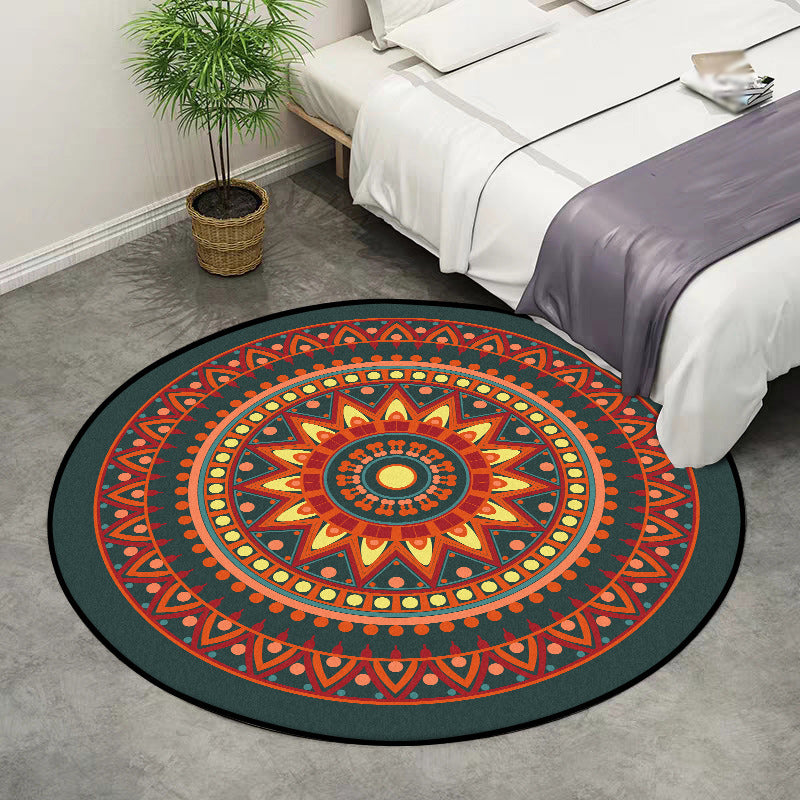 Avtoit | Vintage concentric circles pattern rug with flowers orange tribal rug polyester washable non-slip back rug for living room