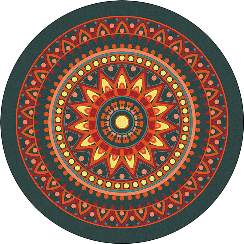 Avtoit | Vintage concentric circles pattern rug with flowers orange tribal rug polyester washable non-slip back rug for living room