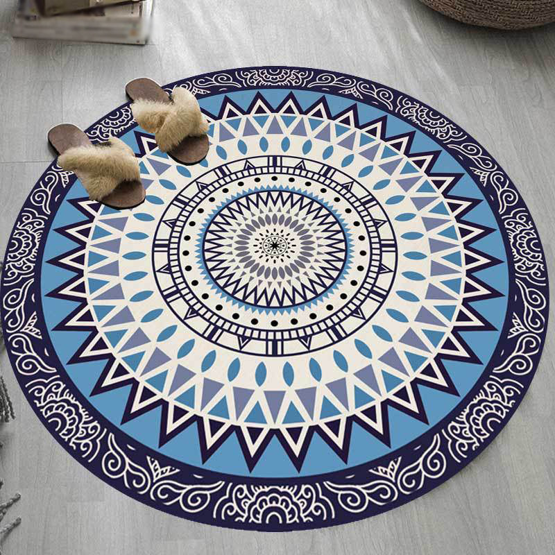 Avtoit | American concentric circles pattern rug blue polyester rug machine washable anti-slip area rug for bedroom