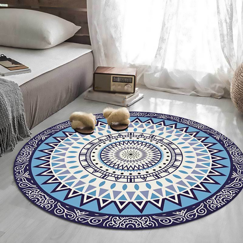 Avtoit | American concentric circles pattern rug blue polyester rug machine washable anti-slip area rug for bedroom