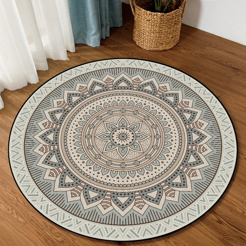 Avtoit | Light Green Southwest Carpet Polyester Concentric Circles and Floral Pattern Carpet Washable Non-Slip Back Carpet for Living Room