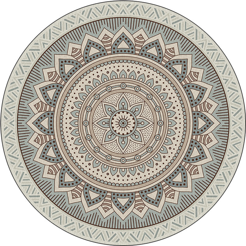 Avtoit | Light Green Southwest Carpet Polyester Concentric Circles and Floral Pattern Carpet Washable Non-Slip Back Carpet for Living Room