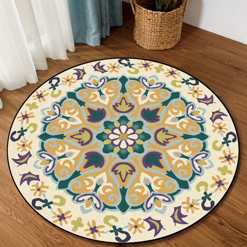 Avtoit | Yellow Moroccan Carpet Polyester Floral and Leaf Print Carpet Washable Non-Slip Back Carpet for Living Room