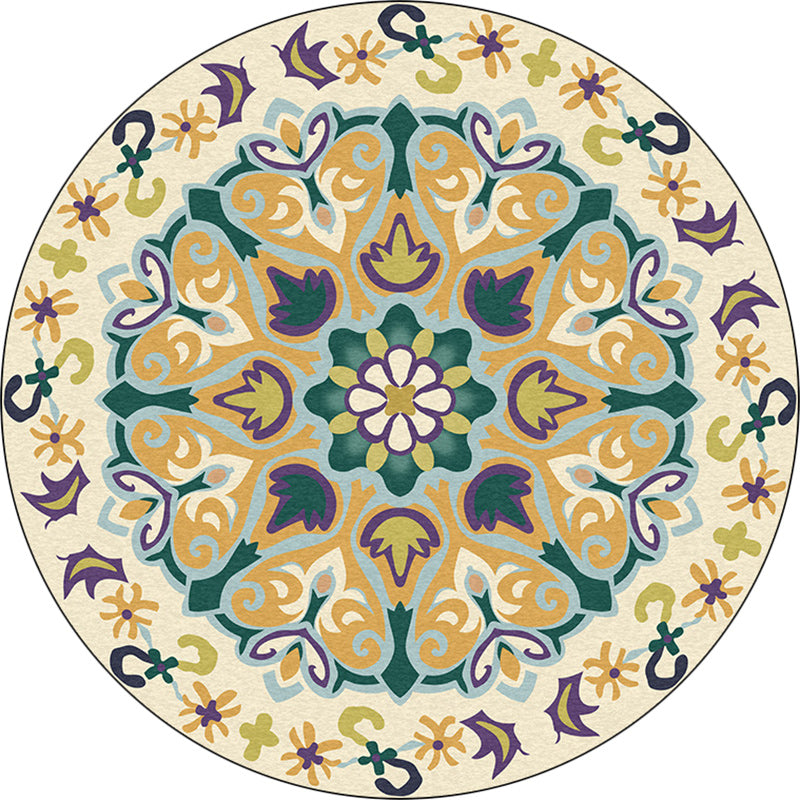 Avtoit | Yellow Moroccan Carpet Polyester Floral and Leaf Print Carpet Washable Non-Slip Back Carpet for Living Room
