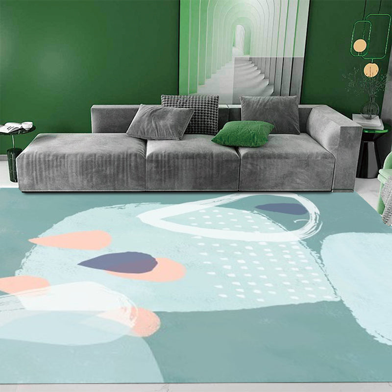 Avtoit | Green Bedroom Carpet Novelty Color Block Watercolor Painting Pattern Carpet Polyester Non-Slip Back Carpet