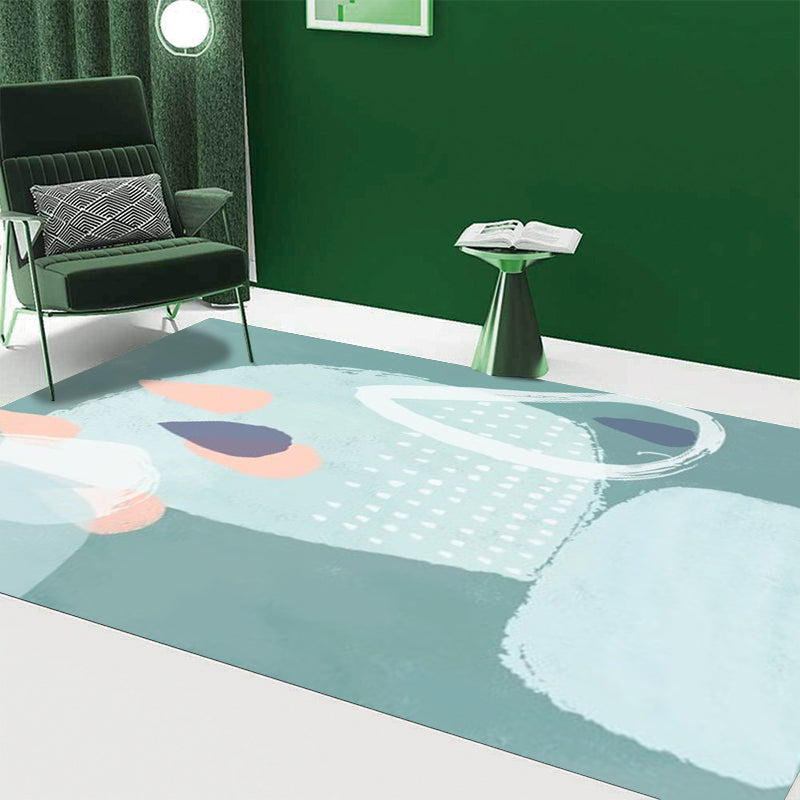 Avtoit | Green Bedroom Carpet Novelty Color Block Watercolor Painting Pattern Carpet Polyester Non-Slip Back Carpet