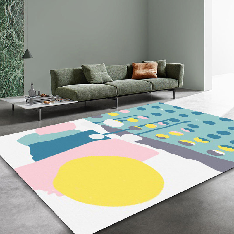 Avtoit | Blue and White Bedroom Rug Novelty Color Block Dots Pattern Area Rug Polyester Non-Slip Washable Rug