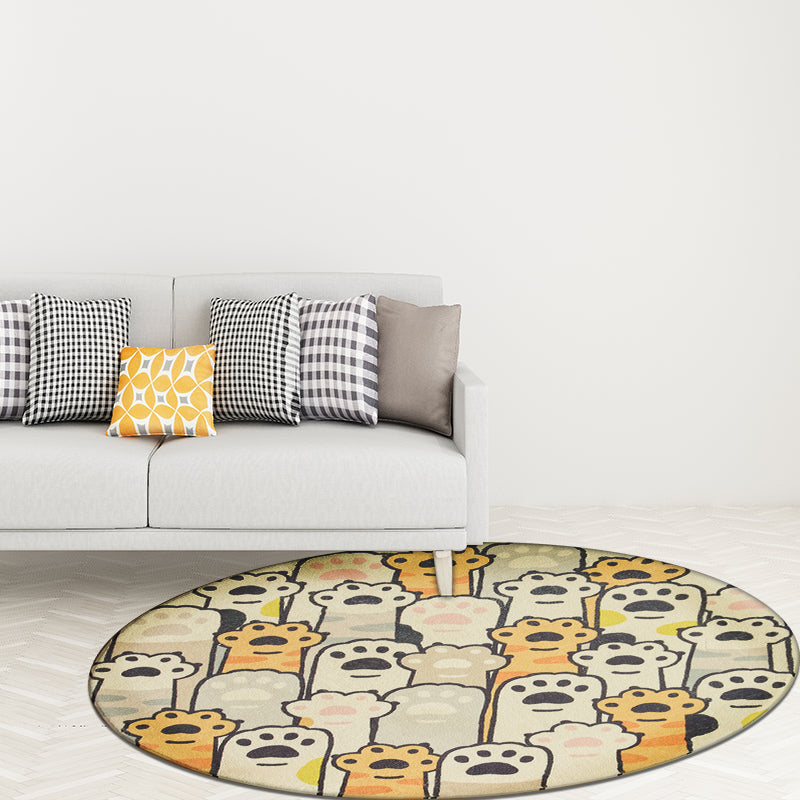 Avtoit | Yellow and White Kids Carpet Polyester Cat Paw Print Pattern Carpet Washable Non-Slip Rug for Kids Room