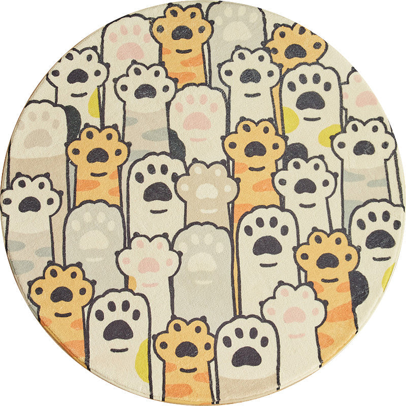 Avtoit | Yellow and White Kids Carpet Polyester Cat Paw Print Pattern Carpet Washable Non-Slip Rug for Kids Room
