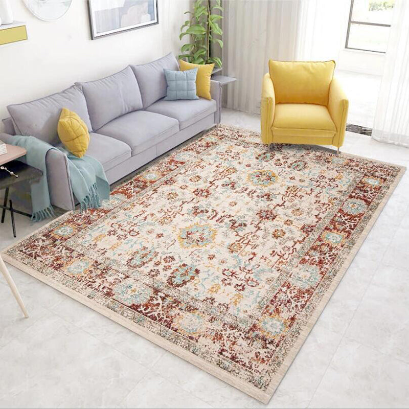 Avtoit | Bleached Flower Rug Light Red Shabby Chic Rug Polyester Washable Non-Slip Underlay Rug for the Living Room