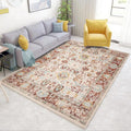 Avtoit | Bleached Flower Rug Light Red Shabby Chic Rug Polyester Washable Non-Slip Underlay Rug for the Living Room