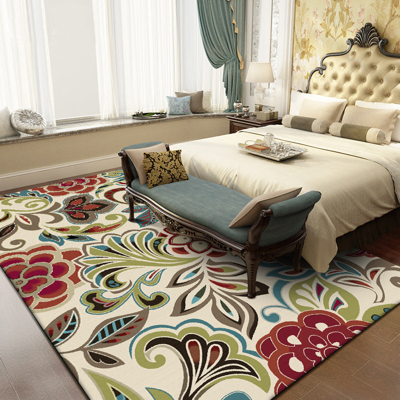 Avtoit | Traditional paisley pattern carpet with floral beige multi-colored classic carpet polyester washable non-slip backing carpet for living room