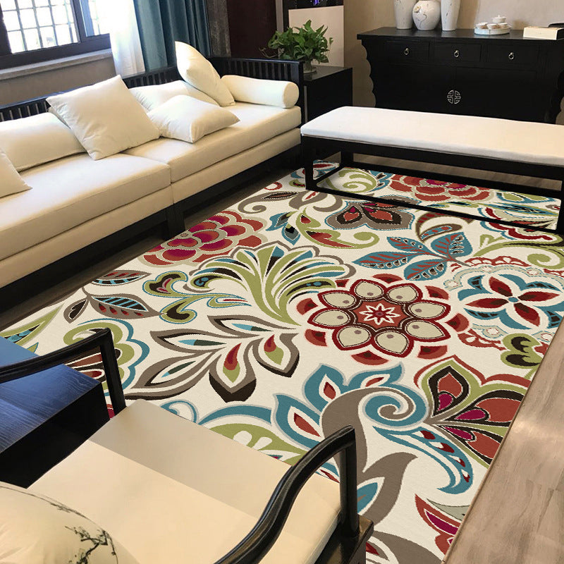 Avtoit | Traditional paisley pattern carpet with floral beige multi-colored classic carpet polyester washable non-slip backing carpet for living room