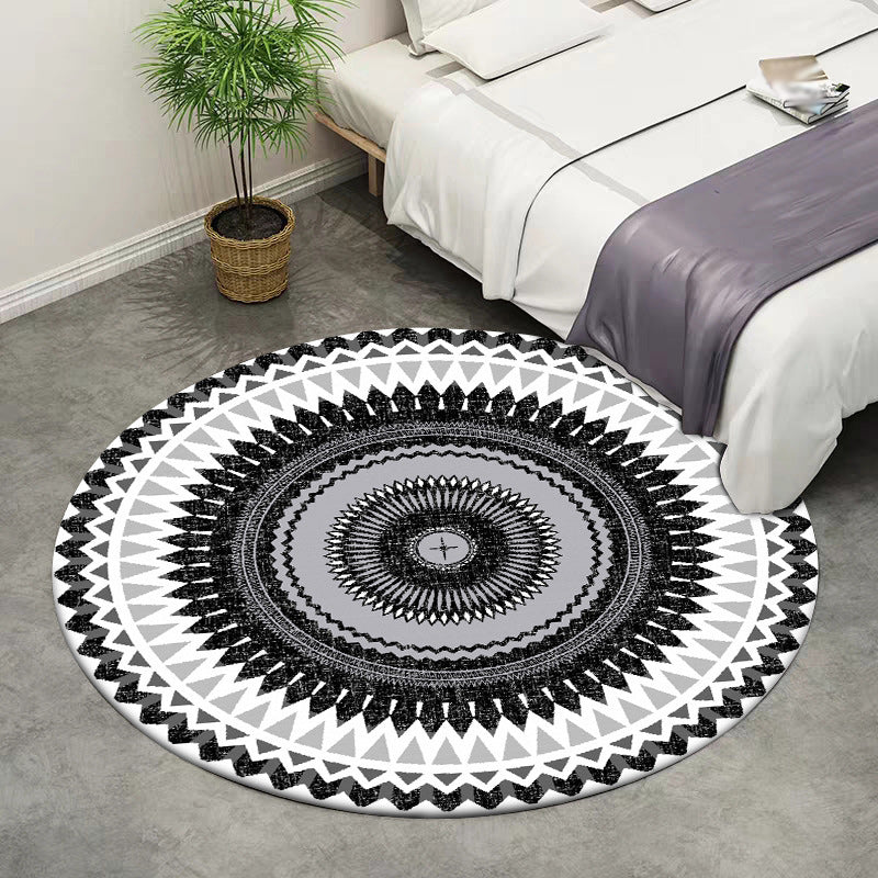 Avtoit | Vintage concentric circles pattern rug white and black tribal rug polyester washable non-slip backing rug for living room