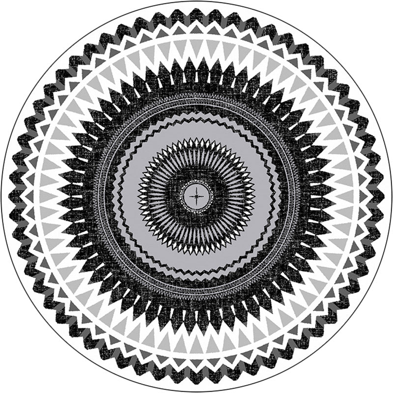 Avtoit | Vintage concentric circles pattern rug white and black tribal rug polyester washable non-slip backing rug for living room