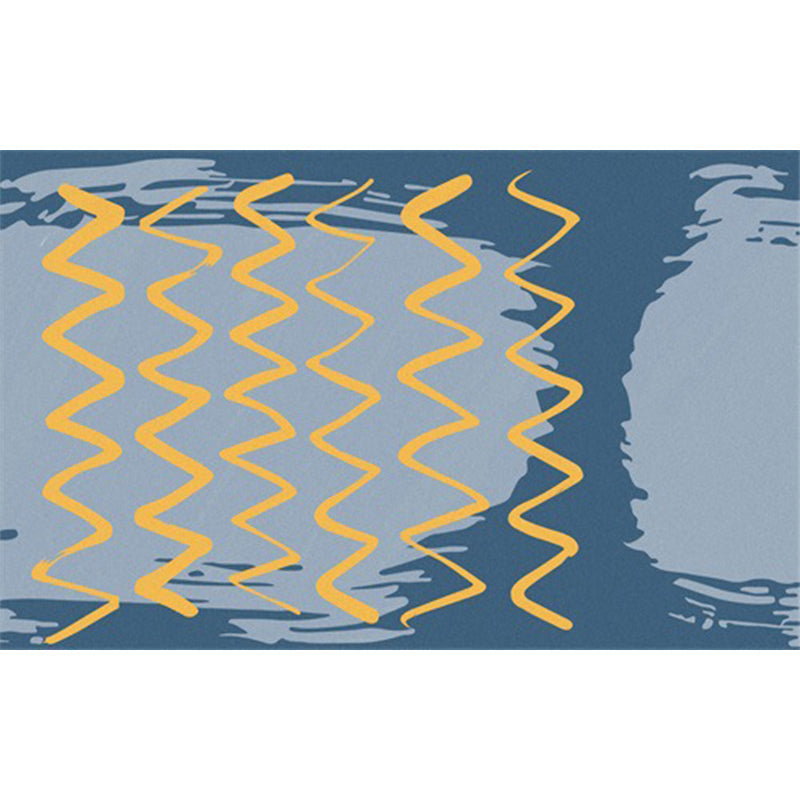 Avtoit | Casual Novelty Rug in Blue Geometric Wave Pattern Rug Polyester Stain Resistant Rug for Home Decoration