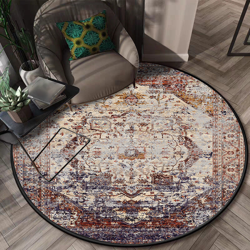 Avtoit | Shabby Chic Medallion Pattern Rug Red and Brown Polyester Rug Machine Washable Non-Slip Rug for the Bedroom