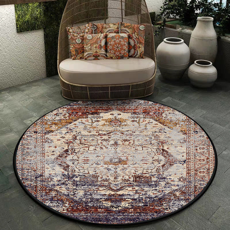 Avtoit | Shabby Chic Medallion Pattern Rug Red and Brown Polyester Rug Machine Washable Non-Slip Rug for the Bedroom