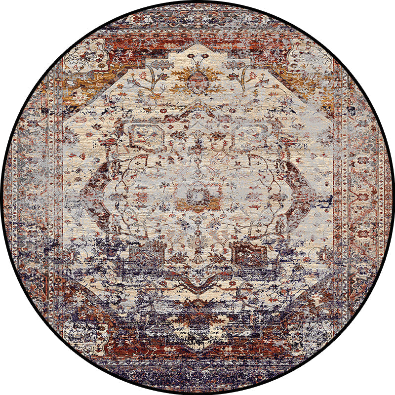 Avtoit | Shabby Chic Medallion Pattern Rug Red and Brown Polyester Rug Machine Washable Non-Slip Rug for the Bedroom