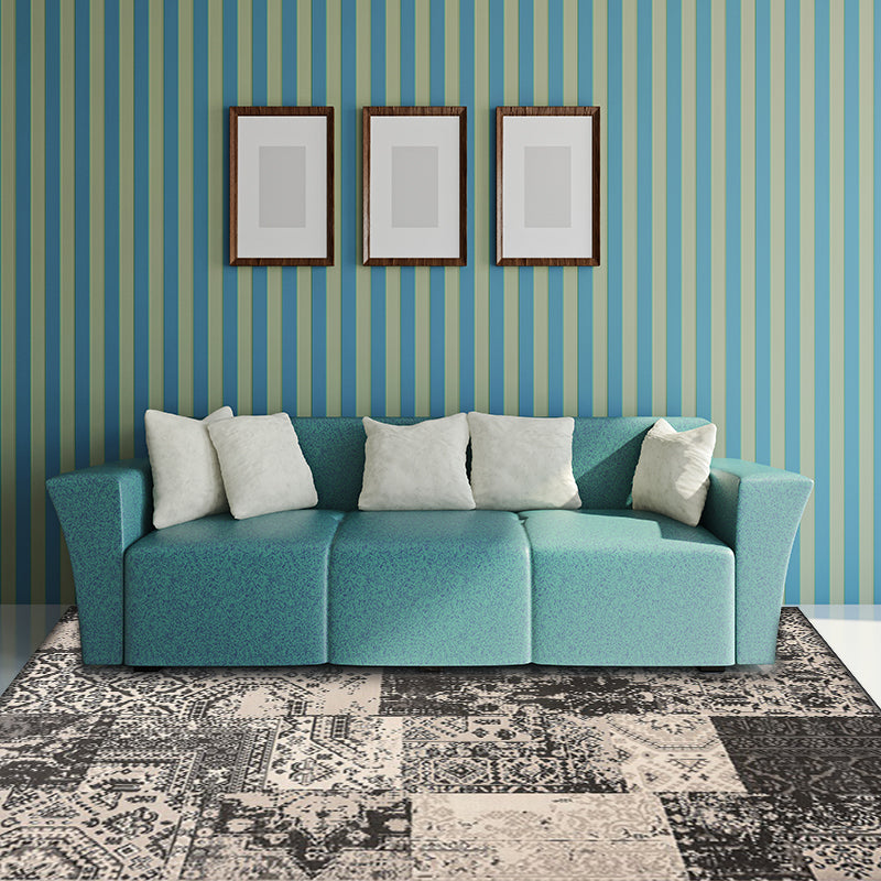Avtoit | Gray Shabby Chic Carpet Polyester Tribal Pattern Carpet Washable Non-slip Backing Carpet for Living Room