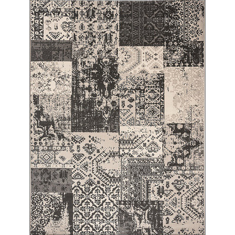Avtoit | Gray Shabby Chic Carpet Polyester Tribal Pattern Carpet Washable Non-slip Backing Carpet for Living Room
