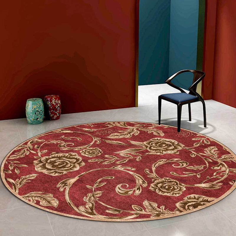 Avtoit | Classic floral pattern rug with leaf Red polyester rug machine washable non-slip rug for the bedroom