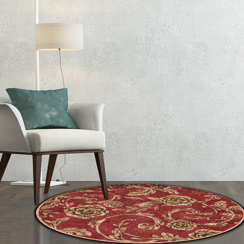 Avtoit | Classic floral pattern rug with leaf Red polyester rug machine washable non-slip rug for the bedroom