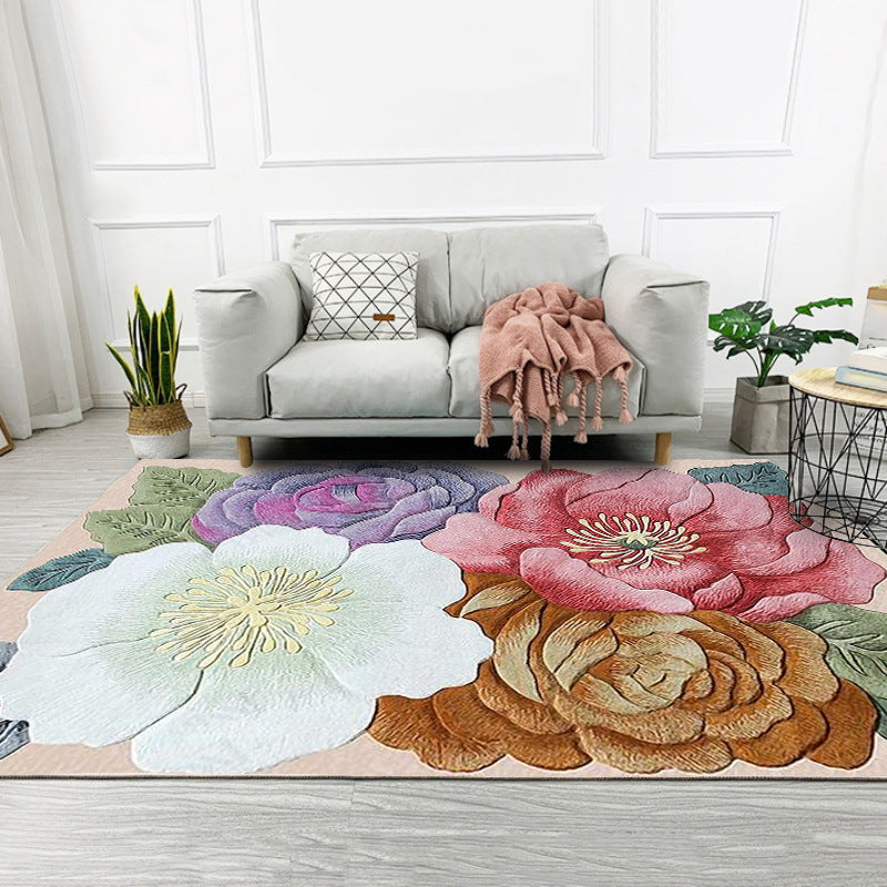 Avtoit | Retro floral pattern rug Multicolor shabby chic rug polyester washable non-slip bottom rug for living room