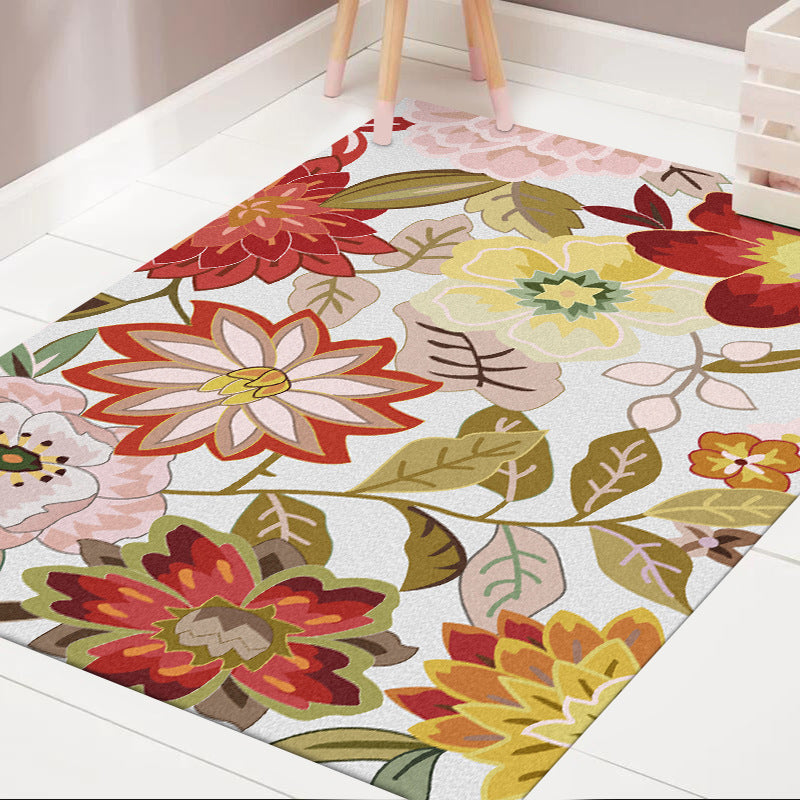 Avtoit | Classic floral patterned rug with leaf white and red traditional rug polyester washable non-slip backing living room wallpaper